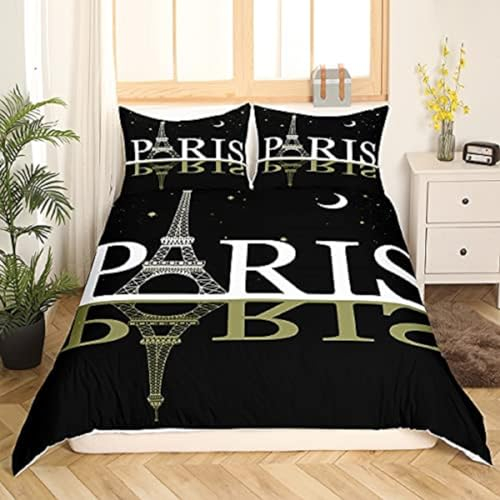 Bettbezug Set 135x200cm Paris Bettwäsche Set Eiffelturm, Paris, Frankreich Kinder 3 Teilig Mikrofaser 3D Motiv Luxus Modern Bettdeckenbezug Mit Reißverschluss und 2 Kissenbezug 80x80cm