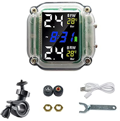 MASO 1pc Motorcycle Tire Pressure Monitoring System, External Tire Pressure Sensor, Real-Time Monitoring Tires' Pressure & Temperature for Two-Wheeled Motorcycle, Transparent