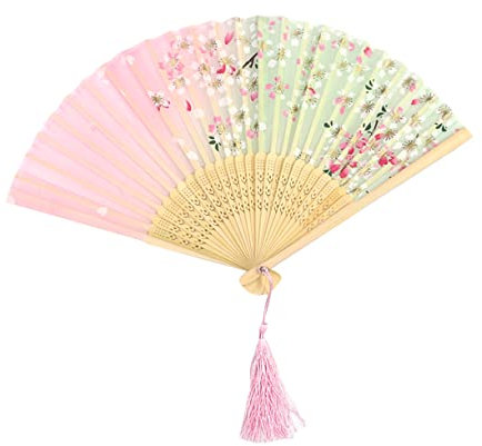 DECHOUS Cherry Blossom Silk Fan Foldable Japanese Hand Fans for Women Girls Japanese