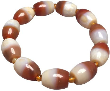YHDONE Tibetisches Dzi-Achat-Armband mit rosafarbenen und weißen Dzi-Perlen, Strang-Armband mit Zertifikat für Damen und Herren, Jade-Armbänder für Herren, middle, Achat, Achat