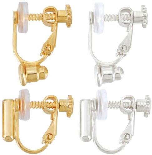 Beebeecraft 1 Box 16Pcs Screw Clip-on Earring Converter 18K Gold Plated & 925 Sterling Silver Plated 2 Styles Screw Non-pierced Clip-on Earring Findings Components for DIY Earring Gift Making
