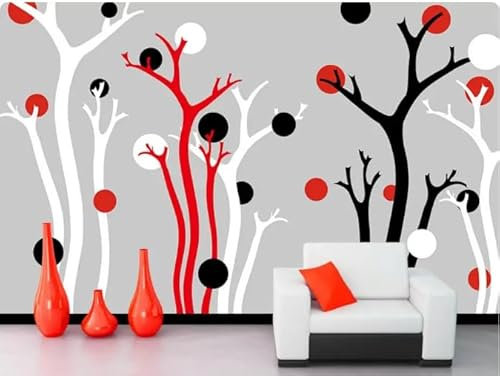 ACASI 3D Wallpaper Red Black Tree Abstract Wallpaper Living Room Sofa TV Wall Bedroom 3D Wall Murals Wallpaper,3D,350x245cm