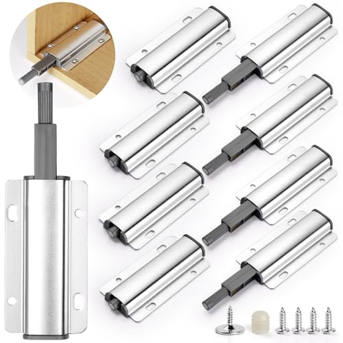 Omsscun 8 PCS Push to Open Door Catches, Push to Open Latch with Screws, Push to Open Magnetic Door Catch, Push to Open, Magnetic Push to Open Latch for Door Drawer Cabinet(Silvery)