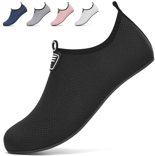 BARFULKER Badeschuhe Damen Herren Wasserschuhe Schwimmschuhe - Unisex Leicht Aquaschuhe Schnell Trocknend Strandschuhe Surfschuhe für Beach Pool Surfen Yoga, Schwarz, 40 EU