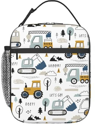 PAQGSREM Lonchera de tractor para niños, adultos, niñas, niños, linda bolsa de almuerzo con diseño de coches, reutilizable, aislada, bolsa de almuerzo, regalo para oficina, picnic, viajes, trabajo y