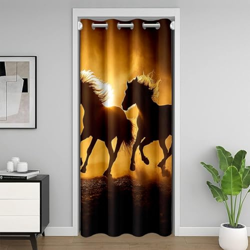 Homewish Pferde Gedruckte Tür Vorhang für Tür Privatsphäre für Kinder Jungen,Wild Tier Muster Verdunkelungs Vorhang 132x203cm,Pferd Paare Türvorhang,Sonnenuntergang Tür Vorhang Tapestry für Küche