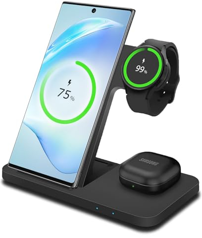 MMOBIEL Wireless Charging Station for Samsung – 3 in 1 Wireless Charger Stand for MagSafe Samsung Galaxy S25/S24/S23/S22 Series, Galaxy Watch 6/5 / 4, Buds – 15W – Fast Charging Dock