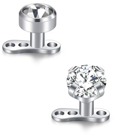 WillTen 2Pcs Dermal Anchor Aufsatz and Base Microdermals, Dermal Anchor Piercing 316L Chirurgenstahl mit CZ Stein Aufsatz Silber