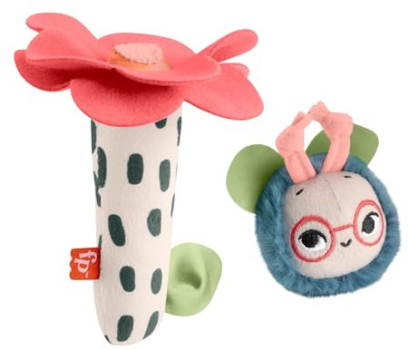 Fisher-Price Babyspielzeug Planet Friends 2-in-1-Rassel-Bienchen sensorisches Plüschtier als zweiteiliges Set für Neugeborene ab 3 Monaten, HYR56