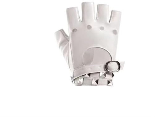BrightGlow Punk Handschuhe Damen Nieten Halbfinger Handschuhe Fingerlose Rock Handschuhe Stilvolle Leder Handschuhe Fingerfrei Disco Kostüm Zubehör für Tanz Performance Pole Dance Party Weiß 1 Paar