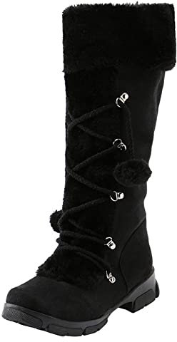 Generico Stivali Donna in Offerta Stivali Campagna 41 Tacchi Snow Round Zipper Toe Stivaletti Hairball Shoes High Warm Keep Women Stivali da Donna centrali Galosce Pioggia Donna Stivali (Black, 42)