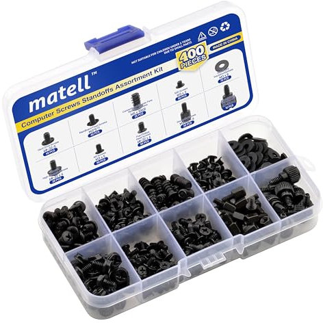 Matell 400Pcs Computer Screws Standoffs Kitfor Universal Motherboard, HDD, SSD, Hard Drive,Fan, Power Supply, Graphics, PC Case for DIY instaliiation and Repair