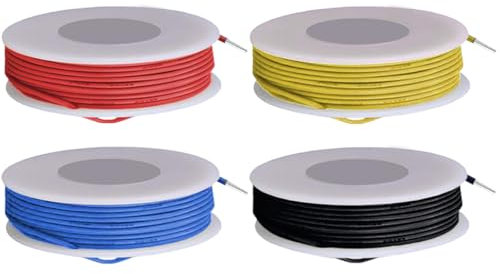 MKBKLLJY 22 Gauge Solid Wire 300V PVC Electrical Wire 22AWG Insulation Tinned Coated Copper Wire Red/Yellow/Blue/Black Wire Assortment 5m/16.4ft Each Color for Electronics DIY Automotive Wiring