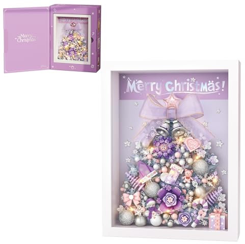 MEIEST Christmas Tree Picture Frame Building Blocks Set,Creative Xmas Building Set with Exquisite Frame,Fantasy Building Bricks Toys,Home Decor (Purple)