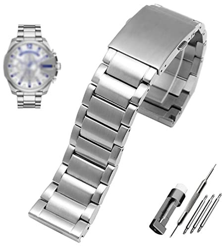 EAMOM Edelstahl-Armband 22 mm 24 mm 26 mm 28 mm Herren-Armband aus massivem Metall für Diesel DZ7333 DZ4344 Uhrenarmband(Silvery,28mm)