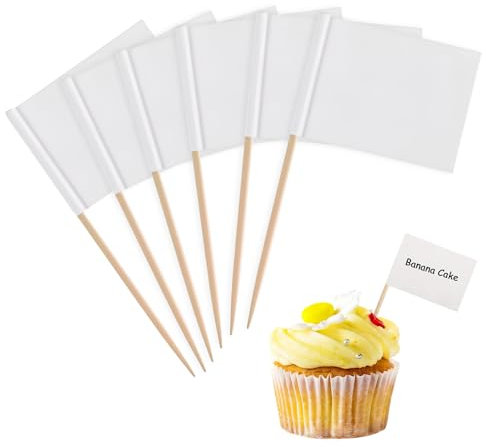100 Pcs Blank Toothpick Food Flags,Mini Food Labels for Buffet,Food Flags for Buffets to Write on,White Party Food Labels,Toothpick Flags on Food,Free Painting Cake Flags,for Cupcake,Cheese