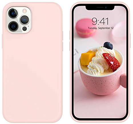 DUEDUE for iPhone 12 Pro Max Case Silicone, Military-Grade Full-Body Shockproof Protection, Liquid Silicone Soft Gel Rubber Cover with Microfiber Lining for iPhone 12 Pro Max 6.7, Light Pink