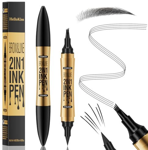 Lápiz Cejas, Delineador de Ojos y Lápiz de Cejas 2 en 1, 3D Lápiz de Cejas Preciso con 4 Micro Horquilla, Larga Duración a Prueba De Manchas, Resistente al Agua y al Sudor (Negro)