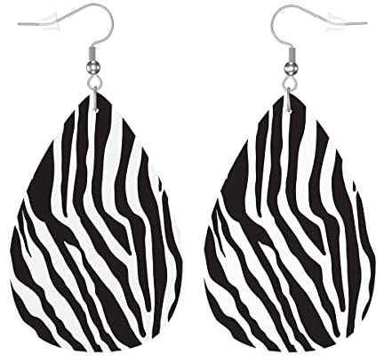 Leder Ohrringe Zebra-Druck, Schwarz, Weiß, Tiger, Streifen, Tier, Zebra, Wassertropfen Ohrringe Gedruckte Leder Ohrringe Damen Leichte Leder Tropfen Ohrringe Für Ornament Zubehör Feiertag