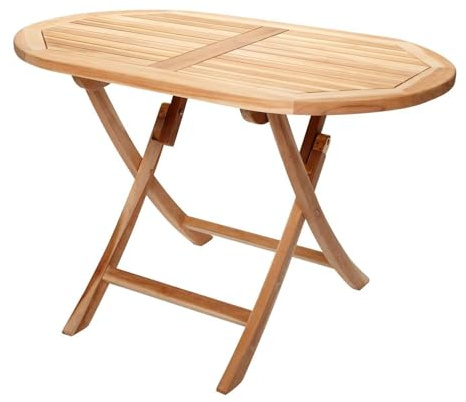Home4You Gartentisch - 120 x 70 cm - Oval - Braun - Teakholz massiv - klappbar