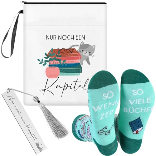 Clabby Buchliebhaber Geschenke Buchhülle Socken und Lesezeichen, Grün