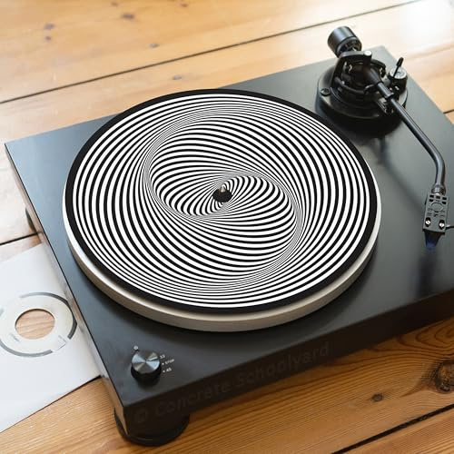Trippy Optische Illusion Slipmat für Plattenspieler | Weich Hochwertiger Filz Turntable Matte | Psychedelisch Schwarz & Weiß Plattentellerauflage | Produziert in Berlin von Concrete Schoolyard