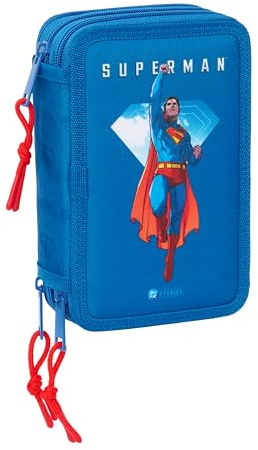 safta Superman Federmäppchen mit 37 nützlichen Utensilien inklusive, Federmäppchen für Kinder, ideal für Kinder von 5 bis 14 Jahren, Bequem und vielseitig, Qualität und Langlebigkeit, 12,5 x 5,5 x