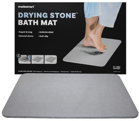 Madesmart Stone Bath Mat Diatomaceous Earth Shower Mat Non-Slip Super Absorbent Diatomite Stone Bath Mats for Bathroom Floor Quick Drying Natural Easy to Clean (24, 16)