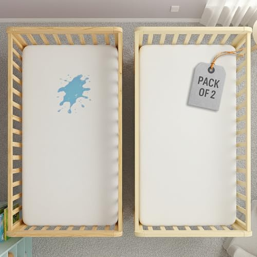 Lakhmaali 2 Pack Next to Me Crib Mattress Protector – 50x85cm Waterproof Terry Cotton – Soft, Breathable, Noiseless – 360° Elastic Fit for Newborn & Infant Cribs (50X85x2pack)