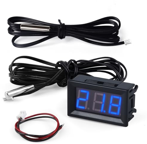 FBBULES Digitale Termometro con Sonda Impermeabile 12V Electronic Thermometer Monitor di Temperatura per Acquario Frigorifero Congelatore, Cavo: 1m+3m, Blu