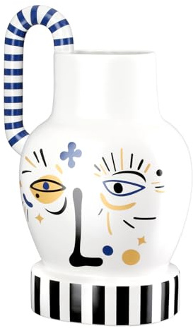 GILDE Henkelvase Fira aus Keramik - weiß - Höhe 36cm x Breite 24cm - mit Gesichtsmotiv - wasserdichte Dekovase