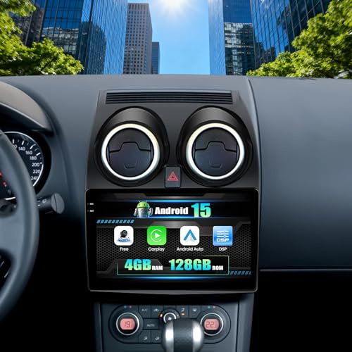 CAMECHO 4+128G Android 15 Car Radio for Nissan Qashqai (2006-2016), Wireless CarPlay/Android Auto, 9-inch INCELL Display Bluetooth radio with GPS WiFi FM/RDS Mirror Link+Rear view camera