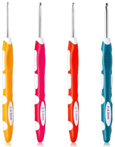 Ouligay 4 Stück Groß Häkelnadel Set, 4 Größen Ergonomische Häkelnadeln 2,5mm 3mm 3,5mm 4mm, Häkelnadel mit Bunte Silikongriff Chunky Häkelnadeln Crochet Hook für Decken Pullover Schals Teppich