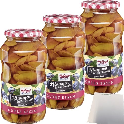 usy Bundle für Hofgut Pflaumen halbe Frucht 3er Pack (3x720ml Glas) + usy Block