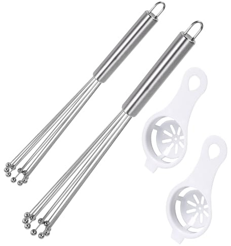 2 Stück Rührblitz Schneebesen-Set mit Silikonkugeln, 304 Edelstahl Schneebesen & Eigelbtrenner, 2 Größen (10&12 Zoll), für Kochen, Mixen, Schlagen, Rühren – Einfach zu Reinigen&Vielseitig Einsetzbar