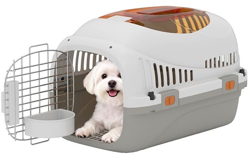 PawHut Transportín para Gatos y Perros Pequeños 49x32x31 cm Gris Claro