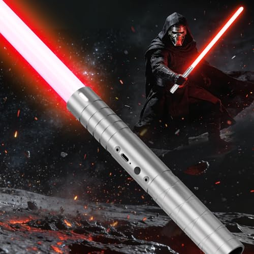 Discoball Kids Lightsaber with 20 Colors, USB Rechargeable Lightsaber Sabres with Sound Modes for Girls Boys, Silver Handle – Interactive LED Light Sword Toy (1)