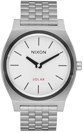 Nixon Time Teller Solar Herren Armbanduhr 40,5 mm Silber Weiß, Solar Analog Uhr mit Edelstahlgehäuse und Edelstahlarmband, 10 bar wasserdicht, A1369-5371-00