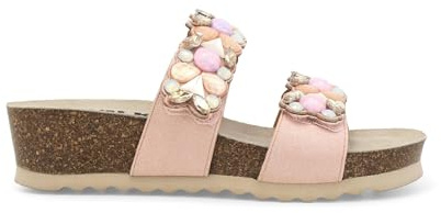 Melluso Sandalo Slide con Pietre Gioiello 018147q Zeppa in Sughero e Decorazioni Rosa Cipria 37