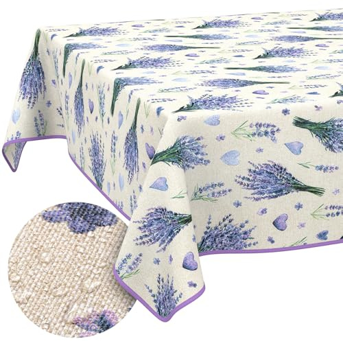 ANRO Nappe enduite Lavande Violet avec Ourlet 180x140 cm rectangulaire | avec ourlet passepoilé – idéale pour jardin, terrasse et salle à manger – linge de table en tissu enduit – lavable à 30 °C