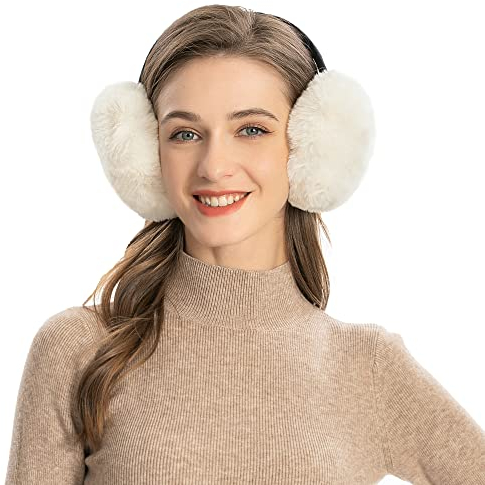 ZLYC Hiver Mignon Pliables Cache Fausse fourrure Oreilles pour Femmes(Blanc),Taille Unique