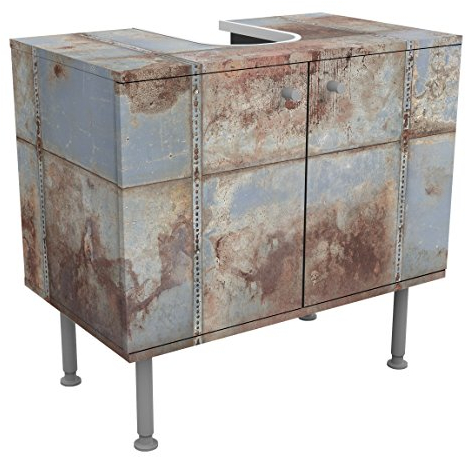 Bilderwelten Waschbeckenunterschrank - Shabby Industrial Metalloptik, schmal, höhenverstellbar, Design Waschbeckenschrank, Waschtisch, Waschtischunterschrank, Badschrank, Größe:55cm x 60cm