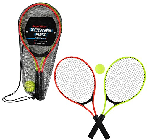The Magic Toy Shop Junior 2 Player Tennis Set - Kids Tennis Rackets with Ball & Carry Bag - Durable Metal Frame, Lightweight Racquet Set for Beginners, Outdoor Garden Games & Family Fun