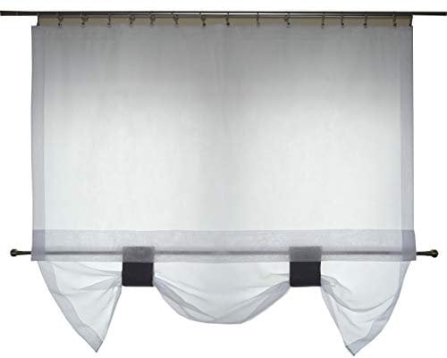 Roman Blind with Loops Roman Blinds Curtain Panel White Silver Ruffle Tape Smocked Tape Store 130 x 145 cm AG32 (White-Ash Grey)