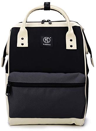 Kah&Kee Eleganter wasserdichter Damen Rucksack mit Laptopfach - Diebstahlsicheres Design - Wickeltasche - Anti-Diebstahl Reisetasche - Lässiger Schulranzen(Schwarz/Grau, Groß)