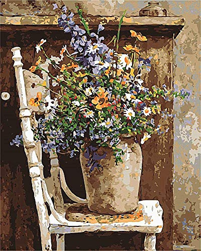 Yeesam Art Malen nach Zahlen für Erwachsene und Kinder, Tiere, Elefant, Venedig, Blumen, Kinder, 40.6 x 50.8 cm, Leinen, Acryl, DIY, Zahlenmalerei-Set, Wandkunst, Dekoration, blumen, Without Frame