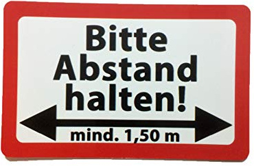 Bitte Abstand halten Schild Aufkleber 3 Stück 8,6 cm x 5,4 cm selbstklebend wiederverwendbar Warnung Schutz Hinweis Klinik Büro Praxis Geschäft Warnschild Warnhinweis Tür Fenster