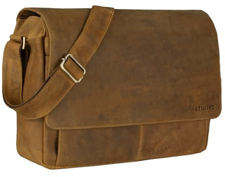 STILORD 'Lonzo' Vintage Umhängetasche echtes Büffel-Leder Messenger Bag für Herren und Damen Unitasche Büro Business Studium Leder, Farbe:dijon - braun