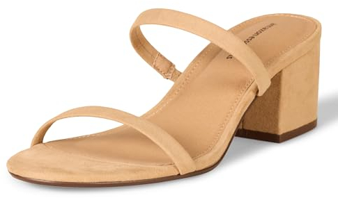Amazon Essentials Slide con Tacco e Due Cinturini Sottili Donna, Tan, 42 EU