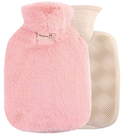 Aidier Hot Water Bottle with Fleece Cover 1 L Winter Rubber Hot Water Bag for Relief, Neck and Shoulders, Feet Warmer, Menstrual Cramps